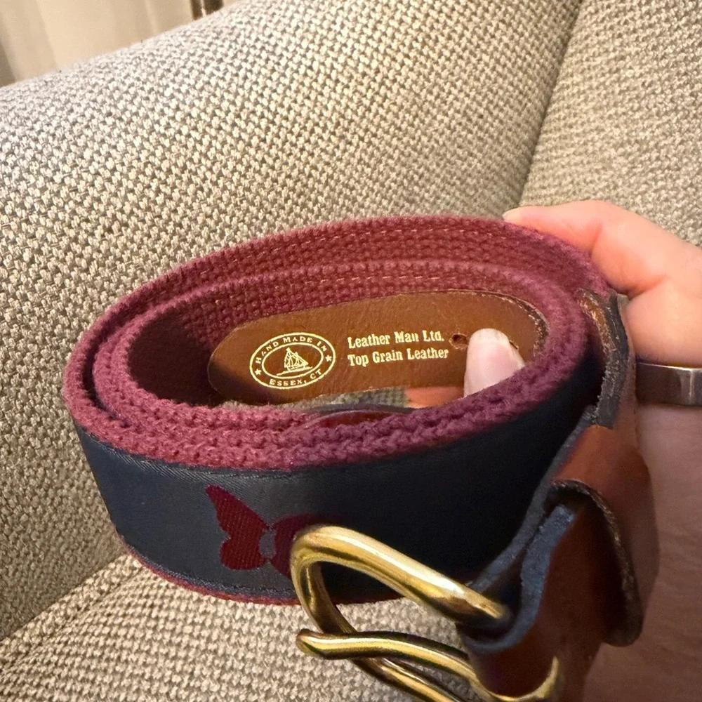 Leather Man Ltd. Burgundy and Navy Women's Belt with butterfly design
